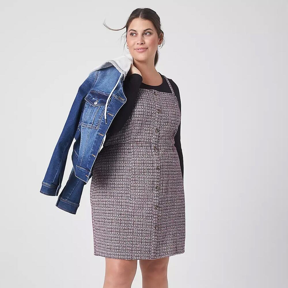 Lane Bryant Tweed Square-Neck Sleeveless Button-Front Dress 18/20